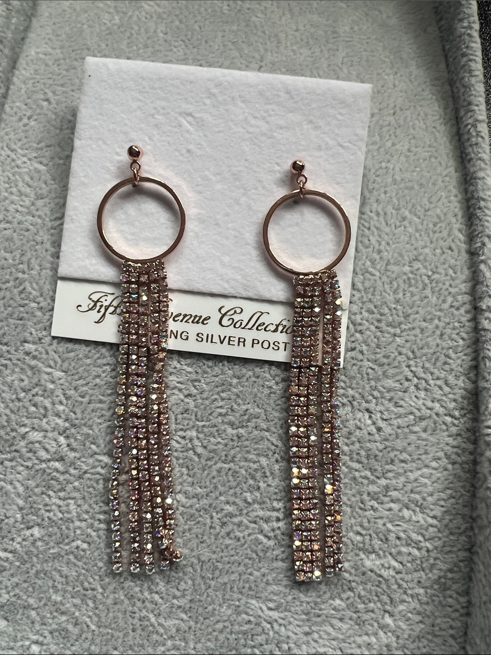 Rose Gold Crystal Fringe Hoop Earrings by Fifteenth Avenue Collection